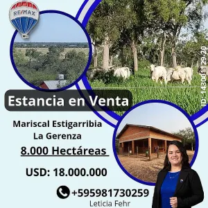 Vendo Estancia de 8000 ha Zona Mariscal Estigarribia - La Gerenza