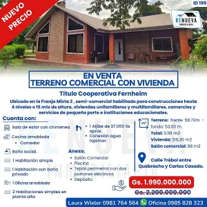 En venta vivienda en terreno comercial