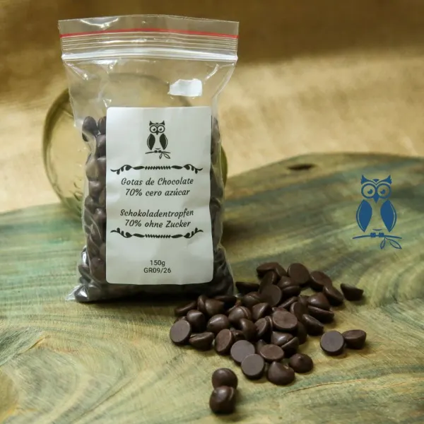 Gotas de chocolate 70 % cero azúcar