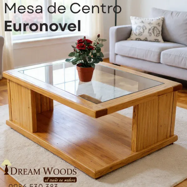 Mesa de Centro Euronovel con Tapa de Vidrio