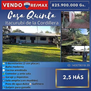 Vendo Casa Quinta en Itacurubí de la Cordillera
