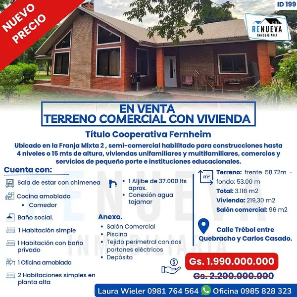 En venta vivienda en terreno comercial