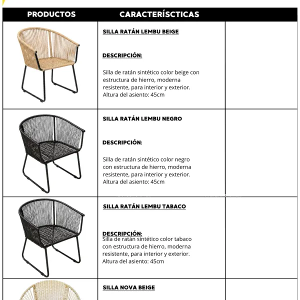 Sillas de ratán y estructura de hierro