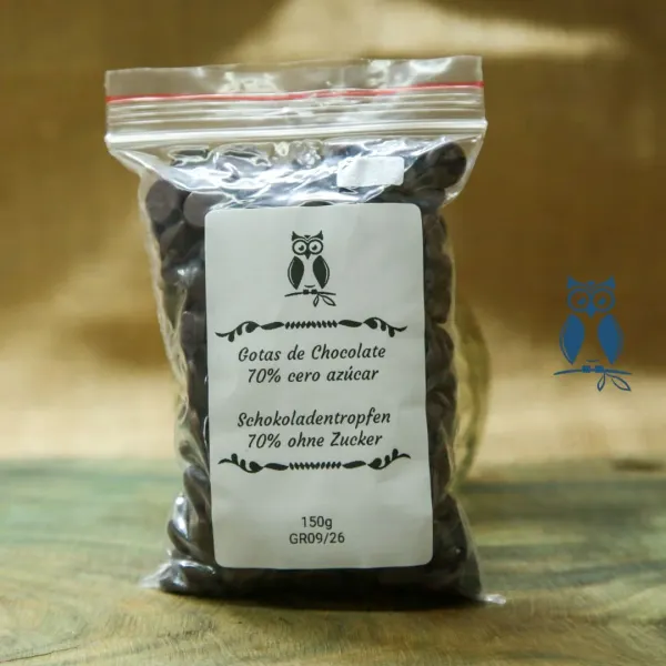 Gotas de chocolate 70 % cero azúcar