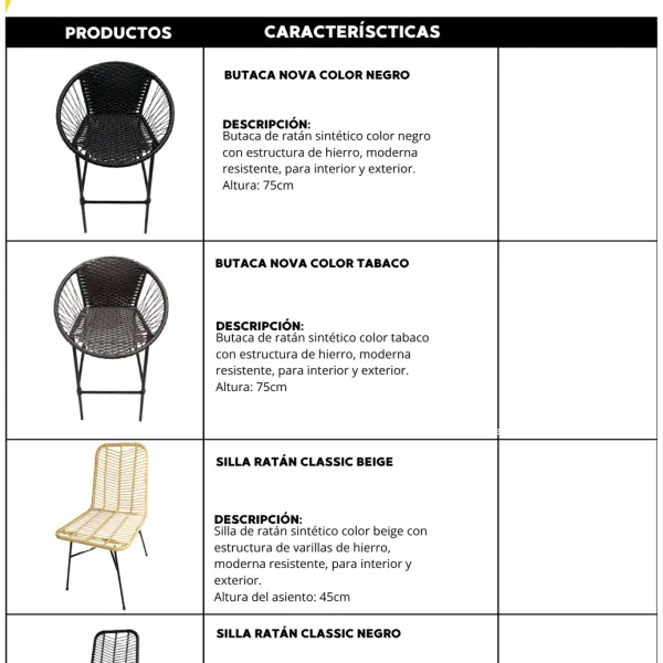 Butacas y Sillas de ratán y estructura de hierro