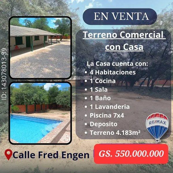 Venta de Terreno Comercial con casa en Loma Plata