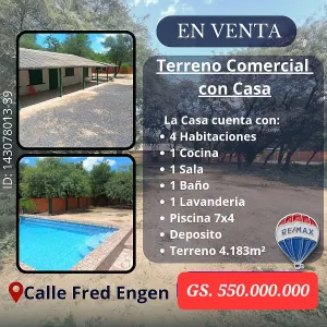 Venta de Terreno Comercial con casa en Loma Plata