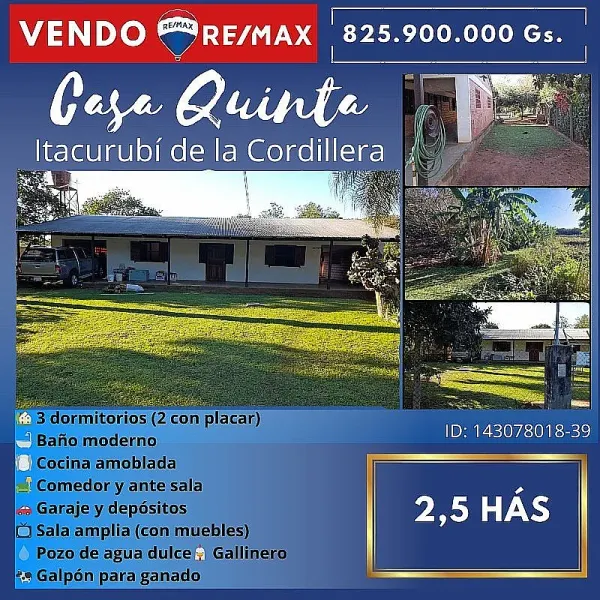 Vendo Casa Quinta en Itacurubí de la Cordillera