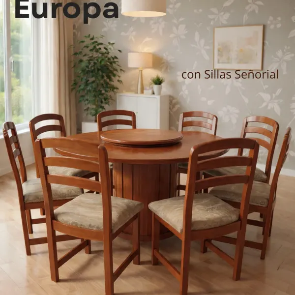 Mesa de Comedor Europa con Tapa Giratoria y 8 Sillas Señorial